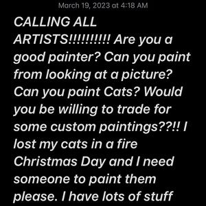 Wanted: ARTISTS TO TRADE WORK FOR MY STUFF!!